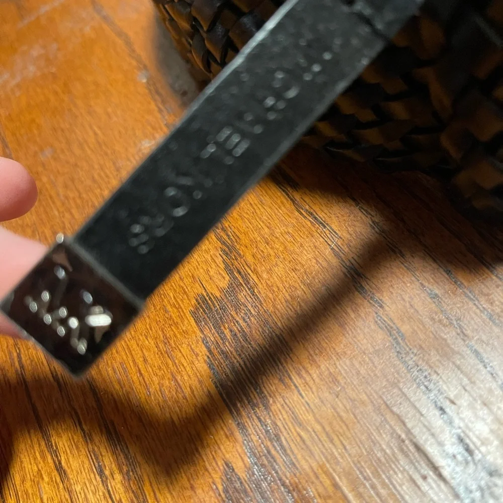 MICHAEL KORS S Black Bonded Leather Weave Belt Silver Horse Bit Buckle